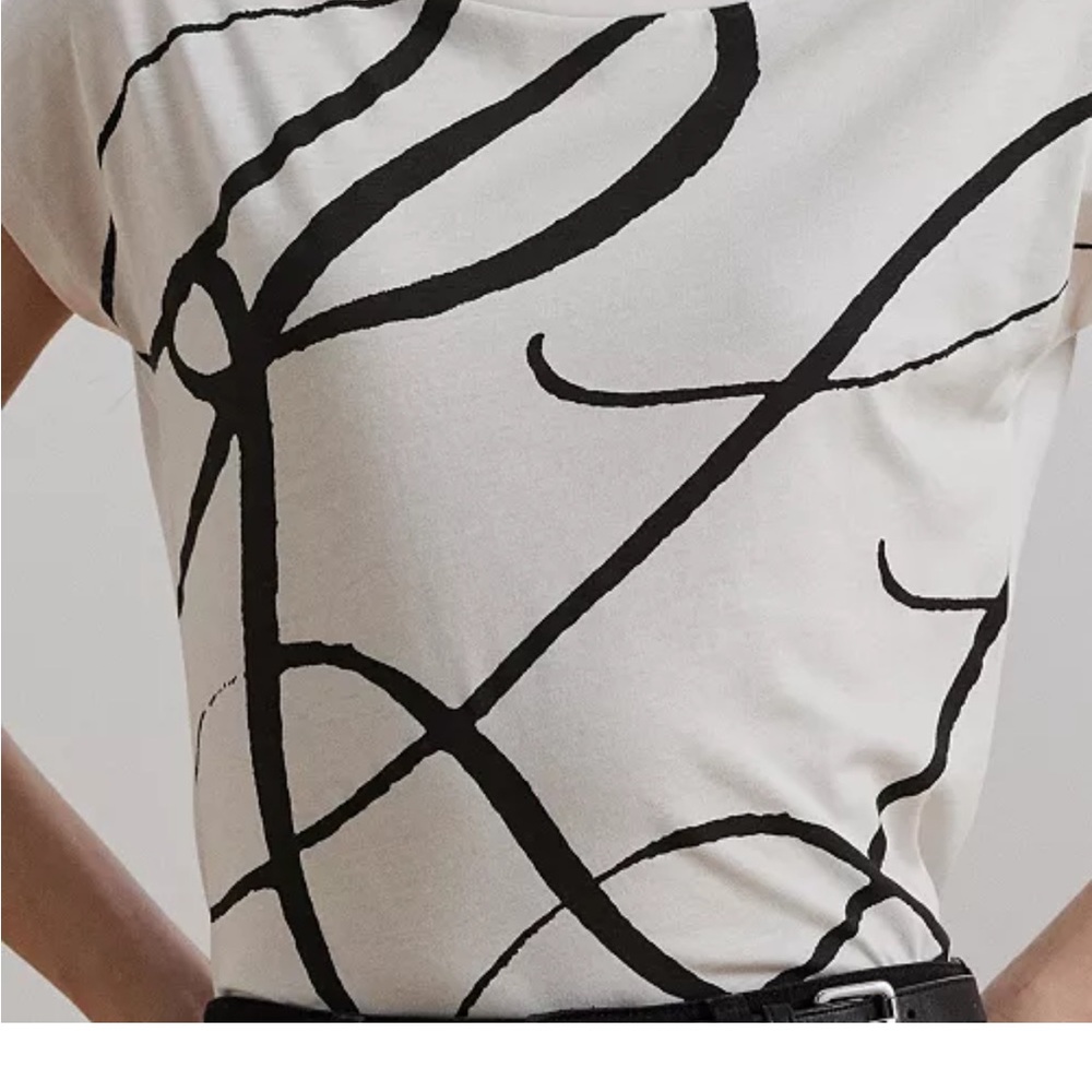 Ralph Lauren Black and White Graphic Cap Sleeve Tee